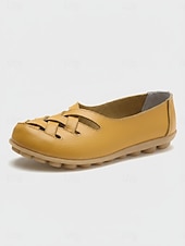 economico Ballerine da donna-Scarpe slip-on da donna gialle intrecciate con intagli, comode scarpe basse casual con suola morbida, calzature traspiranti per camminare in vacanza &amp; quotidiano