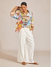 preiswerte Hemden, Tops und Blusen-Sommerbluse aus fließendem Chiffon mit malerischem Blumenmuster im Santorini-Stil