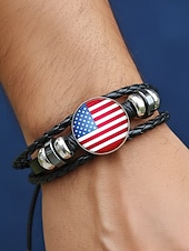  herenlegering &Armband van leermix, met Amerikaanse vlagmotief, verstelbare maat, patriottische stijl, ideaal voor de viering van het 550-jarig bestaan van de VS, Onafhankelijkheidsdag of als casual