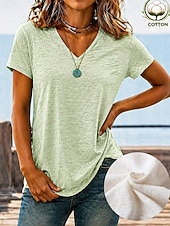  Mujer Camisa Blusa con textura Tops de verano Plano Elegante Clásico Manga Corta Escote en Pico Tops largos Casual Blanco Verde Claro Púrpula Claro Azul claro Verano Primavera