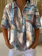  Per donna Top estivi Grafico Geometrico Elegante Vintage Classico Manica Corta Colletto a Camicia Top Regolari Casuale Quotidiano Blu Cenere Nero Bianco Blu turchese Estate Primavera