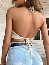 Недорогие Пляжные топы-Жен. Купальники Накидка купальник Хальтер Отпуск Одежда для пляжа Сплошной цвет НАЙКА НЕКО Без рукавов Купальники