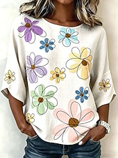economico Bluse Floreali-Per donna Camicia Stampato Floreale Grafico Vintage Quotidiano Elegante Mezza Manica Girocollo Top Regolari Casuale Quotidiano Ferie Blu Rosa Viola Estate Primavera Autunno