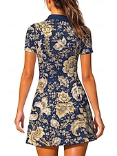 baratos Vestido Feminino-Mulheres Estampado Cashemere Floral Boêmio Vestido de tênis Vestido esportivo Manga Curta Imprimir Respirável Voleibal Tênis Golfe Colarinho Colarinho polo Vestidos Azul Marinho Escuro Roupas de tênis