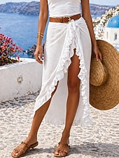 abordables Jupe portefeuille-Femmes Surdimensionné Jupe en mousseline Mode Tenues de plage Sexy Midi Taille Moyenne Jupes A Volants Non Elastique Plage Fête Noir Blanche Jaune Rose Claire Été