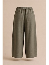 cheap Straight-Leg Pants-Women's 100% Linen Vacation Basic Ankle-Length Mid Waist Plain Breathable Inelastic Daily Flaxen gray-green White Spring Loose Fit