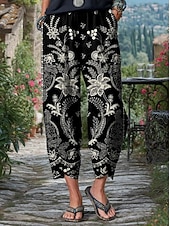 Χαμηλού Κόστους Κάτω-Γυναικεία Amestec Bumbac Λινό από ψεύτικο βαμβάκι κινέζικα Πλατύ παντελόνι ανάπαυσης Διακοπές Βασικό Καθημερινό / Σπορ Μέχρι τον αστράγαλο Μεσαία Μέση Φλοράλ Γραφική Τσέπη Σακουλιασμένος Στάμπα Άνεση