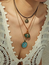 levne Dámský náhrdelník-Dámská sada náhrdelníků v bohémském stylu ze smíšených materiálů, 3dílná šperková sada, ležérní a plážové outfity, ideální pro každodenní bohémské outfity