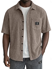  Herren Hemd Freizeithemd Cordhemd Knopfhemd Schwarz Weiß Burgunderrot Marineblau Kaki Kurzarm Einfach Hemdkragen Lässig Täglich Fronttasche Bekleidung Elegant Mode Lässig