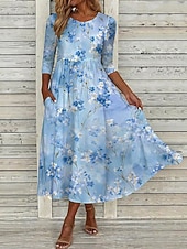 economico Abiti casual floreali-Per donna Abito Midi Abito a Tubino Vacanza Casual Boho Quotidiano Abito Estivo Abito Primaverile Vestibilità regolare Floreale Grafico Mezza Manica Girocollo Rosa Azzurro cielo Beige Estate Primavera