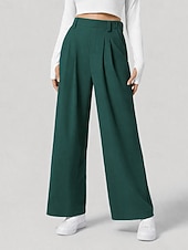 cheap Wide Leg &amp; High Waisted-Women's Waffle Wide Leg Chinos Vacation Full Length High Waist Comfort Micro-elastic Daily Blue Depression Green Apricot Black Spring Loose Fit