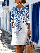 voordelige Bloemenjurk-Dames Knielengte jurk Casual jurk Vintage Casual Feestdagen Normale pasvorm Bloemig Grafisch Lange mouw Strakke ronde hals blauw Rood Paars Groen Zomer Lente