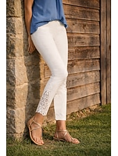 abordables Leggings lisos-Mujer pantalones cortos capri Polainas Leggings cómodos Vacaciones Moda estilo costero de la abuela Hasta el Tobillo Media cintura Color sólido Encaje Comodidad Elástico Diario Casual Diario Negro