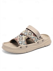 cheap Men-Men's Beige Snakeskin Print Slide Sandals Open-Toe Casual Summer Footwear Lightweight Comfort Shoes for Beach Vacation, Resort Wear, Travel, Poolside Relaxing and Daily Leisure