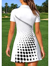 abordables Robe de tennis pour femmes-Femmes À pois tenue de sport Robe polo de tennis Manche Courte Quart de zip UPF50+ Élastique Évacuation de la transpiration Respirant Volley-ball Tennis Le golf Col Col Rabattu Robe Noir Vêtements de