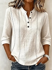  Women's Shirt Vacation Vintage Daily Stand Collar Long Tops Casual Daily Work Blue Pink Beige Summer Spring