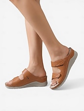 abordables Comfort Sandals-Women's Light Brown Arch Support Comfort Sandals – Double Adjustable Strap Slide Slippers, Soft Cushioned Slip-On Shoes for Home, Travel &amp; Everyday Use
