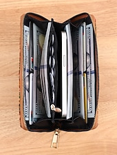 billige Lommebøker-Dame-lommebok i bohemsk kunstskinn med lang lommebok, stor kapasitet og flere kortspor med glidelås rundt clutch i flere mønstre for shopping, daglig bruk og reiser
