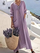abordables Robes-Femmes Robe Midi Robe Décontractée Robe en Coton Élégant Mode Moderne Extérieur Vacances Sortir Coupe régulière Uni Manche Courte Col en V Bleu Rouge Violet Vert Été Printemps