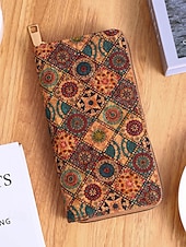 billige Lommebøker-Dame-lommebok i bohemsk kunstskinn med lang lommebok, stor kapasitet og flere kortspor med glidelås rundt clutch i flere mønstre for shopping, daglig bruk og reiser
