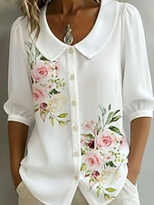 cheap Floral Blouses-Women's Shirt Boho Shirt Floral Graphic Elegant Bohemia Vacation Peter Pan Collar Regular Tops Casual Daily Holiday White Summer Spring