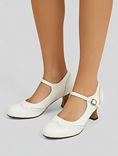baratos Retrô dos anos 1950-Sapatos Mary Jane femininos vintage verde-escuros dos anos 1950 - elegantes sapatos brogue com fivela para festas retrô e uso no escritório. &amp;estilo clássico