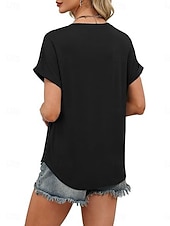 abordables T-shirt uni-Femmes T-shirt Uni Mode Élégant Classique Manche Courte Col en V Hauts Réguliers Quotidien Sortir Week-end Bleu Noir Blanche Rose Claire Rouge Été Printemps