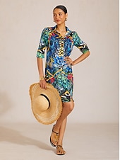 preiswerte Kleider für die Ferien-Dschungel-Party-Hemdkleid aus seidigem Satin