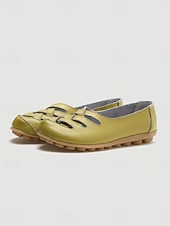 economico Ballerine da donna-Scarpe slip-on da donna gialle intrecciate con intagli, comode scarpe basse casual con suola morbida, calzature traspiranti per camminare in vacanza &amp; quotidiano