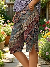 abordables Bermuda-Femmes Bermuda Pantalon capri Leggings Vacances ancien style grand-mère côtier Longueur mollet Taille Moyenne Fleuri Graphique Imprimé Confort Non Elastique Quotidien Extérieur Rue Vert translucide