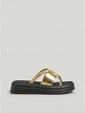 cheap Women-Women's Gold Chain Platform Sandals – Chunky Slide Sandals for Beach &amp; Summer Vacation Wear