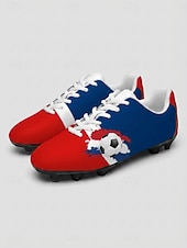 cheap Men's Soccer Shoes-Men's France Lace-up Soccer Cleats, Red Blue Football Shoes, Fan Style Outdoor Turf Footwear for Training, Matches, Sports &amp; Casual Wear
