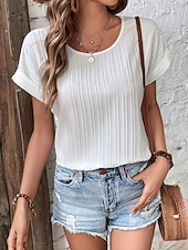  Per donna Maglietta Elegante Classico Manica Corta Girocollo Top Regolari Casuale Quotidiano Spiaggia Bianco Estate Primavera