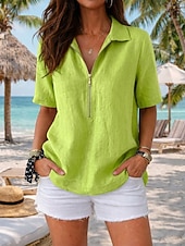 cheap Shirts-Women's Shirt Solid Color Plain Vacation Vintage Stylish Sleeveless Regular Tops Casual Blue Black White Yellow Wine Summer Spring