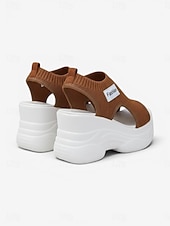 voordelige Sport Sandalen-Damessandalen met sleehak in bruin gebreid materiaal, ademende gebreide sportsandalen, veelzijdige casual schoenen voor vakantie en wandelen. &amp;zomerse dag