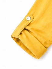 お買い得  ラグジュアリーシャツ-女性用 コットンリネンシャツ 夏のトップス ブラウス ドレッシーなトップス フリル パッチワーク ポケット 純色 平織り エレガント ヴィンテージ レディース 七分袖 Ｖネック シャツカラー ロングトップス カジュアル 日常 ワーク ブルー イエロー パープル グリーン カーキ色 夏 春