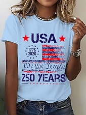 Недорогие День независимости Топ-День независимости США Жен. Футболка С принтом Графика Американский флаг Мода Стиль Классика С короткими рукавами Вырез под горло Обычные топы Повседневные Синий Белый Розовый Лето Весна