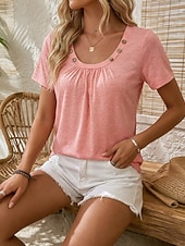 economico T-shirt semplice-Tunic da donna in 100% cotone con bottoni grafica semplice elegante a maniche corte girocollo regolare top quotidiani bianchi rosa khaki grigio estate primavera autunno