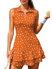 abordables Robe de tennis pour femmes-Femmes Géométrique À pois Robe de tennis tenue de sport Sans manches Floral Respirant Tennis Le golf Badminton Col Polo Col zippé Robe Noir avec blanc Jaune Rose Vêtements de tennis