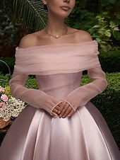 preiswerte Cocktailkleider-Ballkleid A-Linie Knöchellänge Cocktailkleider Partykleider Elegant Vintage Langarm Schulterfrei Hochzeit Formell Abnehmbar Satin mit Schal