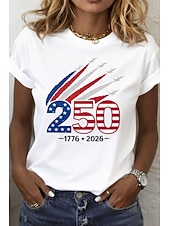economico Magliette Giorno dell’Indipendenza-American Independence Day Women's T Shirt Print Graphic Flag Letter Vintage Fashion Stylish Short Sleeve Crew Neck Round Neck Regular Tops Casual Daily Weekend Blue White White 2 Summer Spring Fall