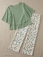  Жен. Комплекты брюк Рукав до локтя Бабочка Круглый вырез Цветочный принт Графика Элегантный стиль Отпуск Повседневные Отпуск Свадебный гость Синий Розовый Лиловый Весна лето Стандартный