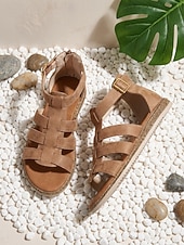 economico Sandali Gladiatore-Sandali gladiatore da donna color albicocca - comodi sandali bassi in stile boho con cinturini multipli, ideali per le vacanze all'aria aperta. &amp;abbigliamento quotidiano