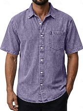 billiga Smart Casual skjortor för män-Herr Skjorta Casual skjorta Knapp upp skjorta Tvätta skjorta i 100 % bomull Svart Vin Marinblå Purpur Brun Kortärmad Slät Kavajslag Ledigt Dagligen Framficka Kläder Bomull Elastan Elegant Mode Ledigt