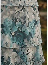 preiswerte Knöchellänge-A-Linie Kleid Knöchellänge Cocktailkleid Brautmutterkleid Dreiviertelarm V Ausschnitt Elegant Lässig Formell Hochzeitsgast Ferien Chiffon mit Blumenmuster Rüschen Kaskadierende Rüschen