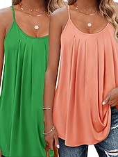 economico Serbatoio Semplice-Confezioni multiple 2 pezzi Per donna Scollo a V Senza Maniche Verde + rosa Canotta Maglietta senza maniche Maglietta Pieghettato Tinta unica Casuale Quotidiano Poliestere Estate