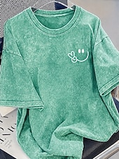 ieftine tricouri-Pentru femei 100% Βαμβάκι Tricou Cămașă din bumbac Topuri cu spălare vintage Simplu Epocă Modă Stilat Manșon scurt Stil Nautic Rotund Topuri obișnuite Casual Zilnic Ieșire Albastru piscină Gri și Alb