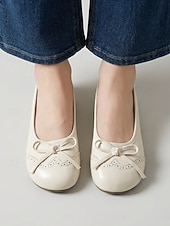 Недорогие Women-Women's Brown Wide-fit Bow Ballet Flats – Comfortable Soft Round-Toe Slip-On Shoes, Casual Faux Leather Non-Slip Flats for Cruise, Vacation &amp; Everyday Wear