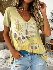 Χαμηλού Κόστους Boho t-shirt-Γυναικεία Μπλουζάκι Στάμπα Φλοράλ Γραφική Φυτά Βίντατζ Στυλάτο Κλασσικό Κοντομάνικο Λαιμόκοψη V Μακριές μπλούζες Causal Καθημερινά Σαββατοκύριακο Θαλασσί Λευκό Κίτρινο Σκούρο πράσινο Μπλε τυρκουάζ