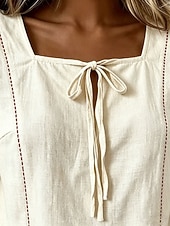 preiswerte Einfache Blusen-Damen Hemd Bluse Einfach Gestreift Stilvoll Klassisch Modern Dreiviertelarm Quadrathals Lange Oberteile Lässig Täglich Strand Weiß Gelb Marineblau Himmelblau Aprikose Sommer Frühling